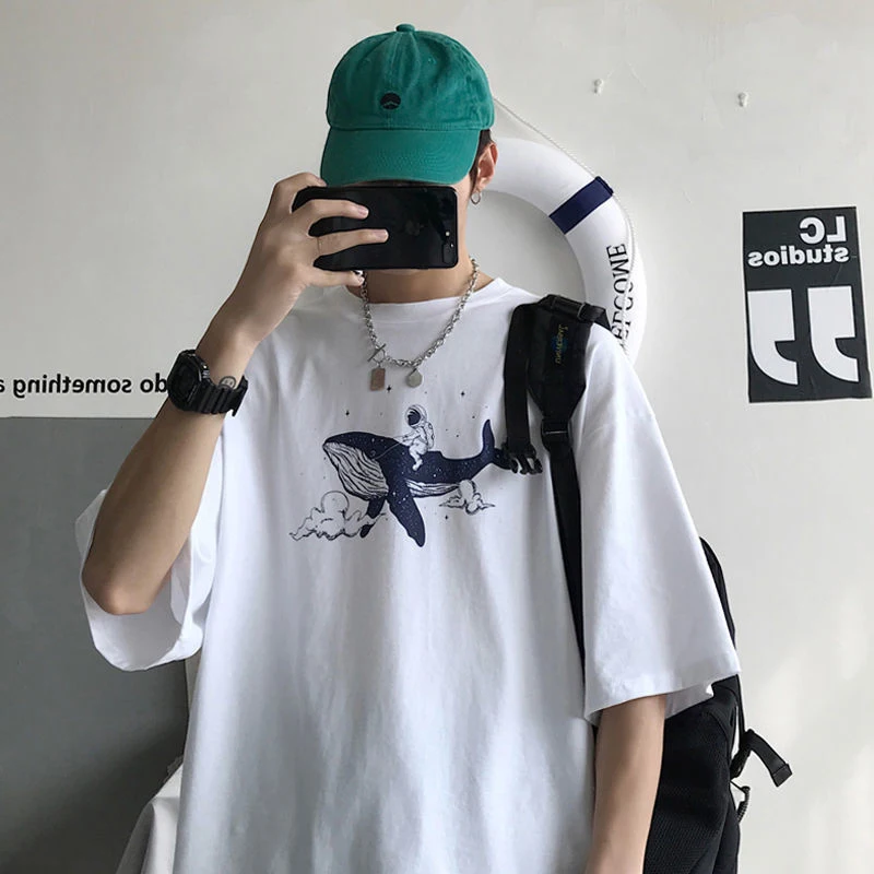 

2021 New Kawaii Fish Print Man's T-Shirt Summer Short-Sleeved Cotton Clothes Casual Fashion Hip-Hop Cool Pullover Streetwear