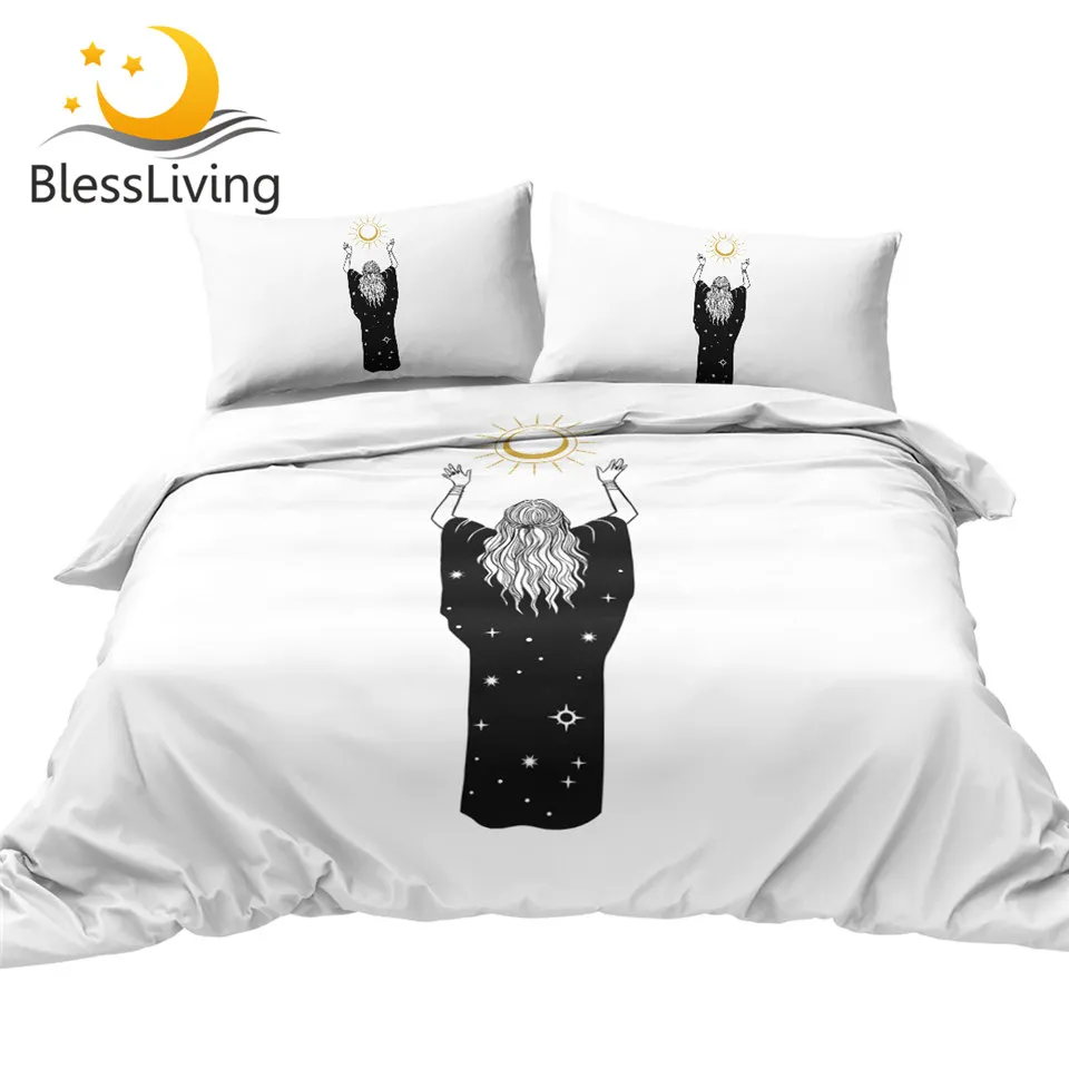 

BlessLiving Priestess Bedding Set Witchcraft Duvet Cover Sun Star Bed Set King Size Magic Bedspread Hippie Home Decorations 3pcs
