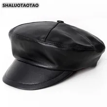 SHALUOTAOTAO/осенне-зимние модные армейские Кепки из овечьей кожи для мужчин и женщин, элегантная шляпа из натуральной кожи унисекс на плоской подошве
