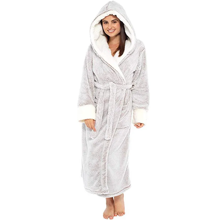 Женская зимняя плюшевая удлиненная шаль, банный халат, домашняя одежда, халат с длинными рукавами, женский халат, пеньюар