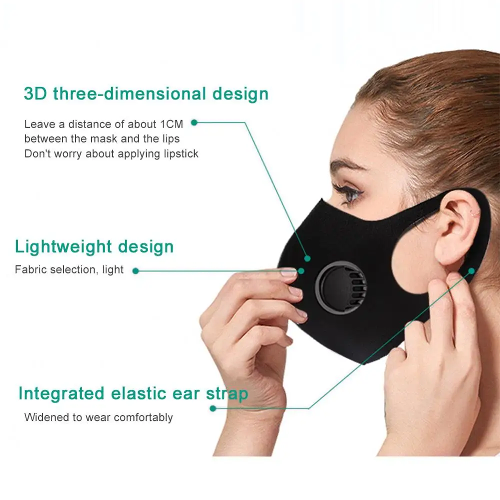 New Spong Black Valve Kid Child Mask Mouth Face Masks Anti PM2.5 Dust Maske Washable Reusable Mouth Cover PM2.5 Filter 4