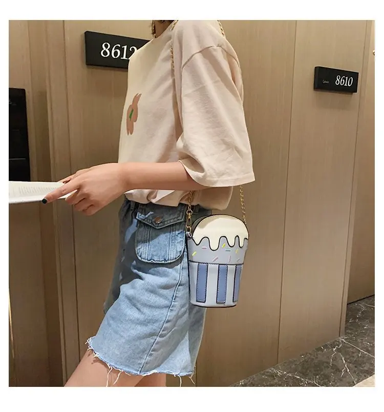 New Creative Funny Personality Ice Cream Shoulder Bag Hit Color Cute Pu Messenger Bag for Women Cute Purse Handbags Party Bags