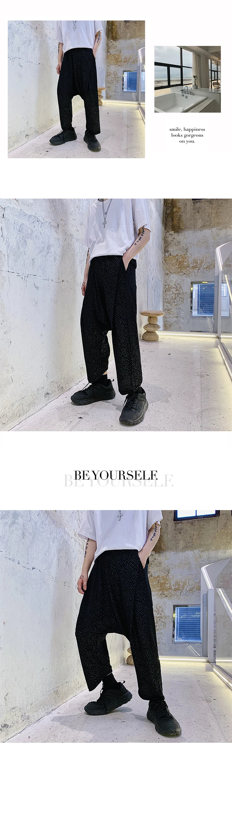 Mens Sweatpants Autumn Dark Black New Big Low-end Loose Harlan Cross Pants Japanese Man Kimono Streetwear Hip Hop Pants
