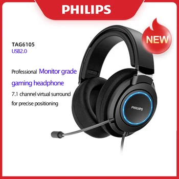 

PHILIPS Gaming Wired HIFI Headphone TAG6105 Computer USB2.0 With Mic Multimedia Flagship For PC Shp9500 Upgrade Game Version
