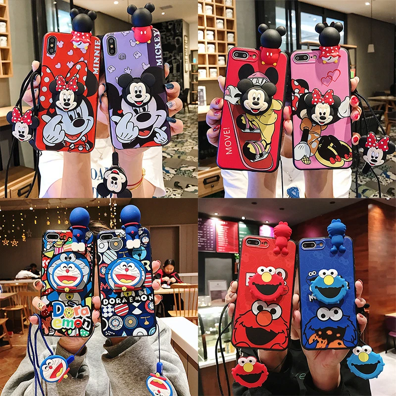 

With Hanging Rope Bracket Phone Cases For iPhone 6 6S 8 7 plus Cartoon Soft Phone Case For iPhone X XS Max XS XR Case Back Cover
