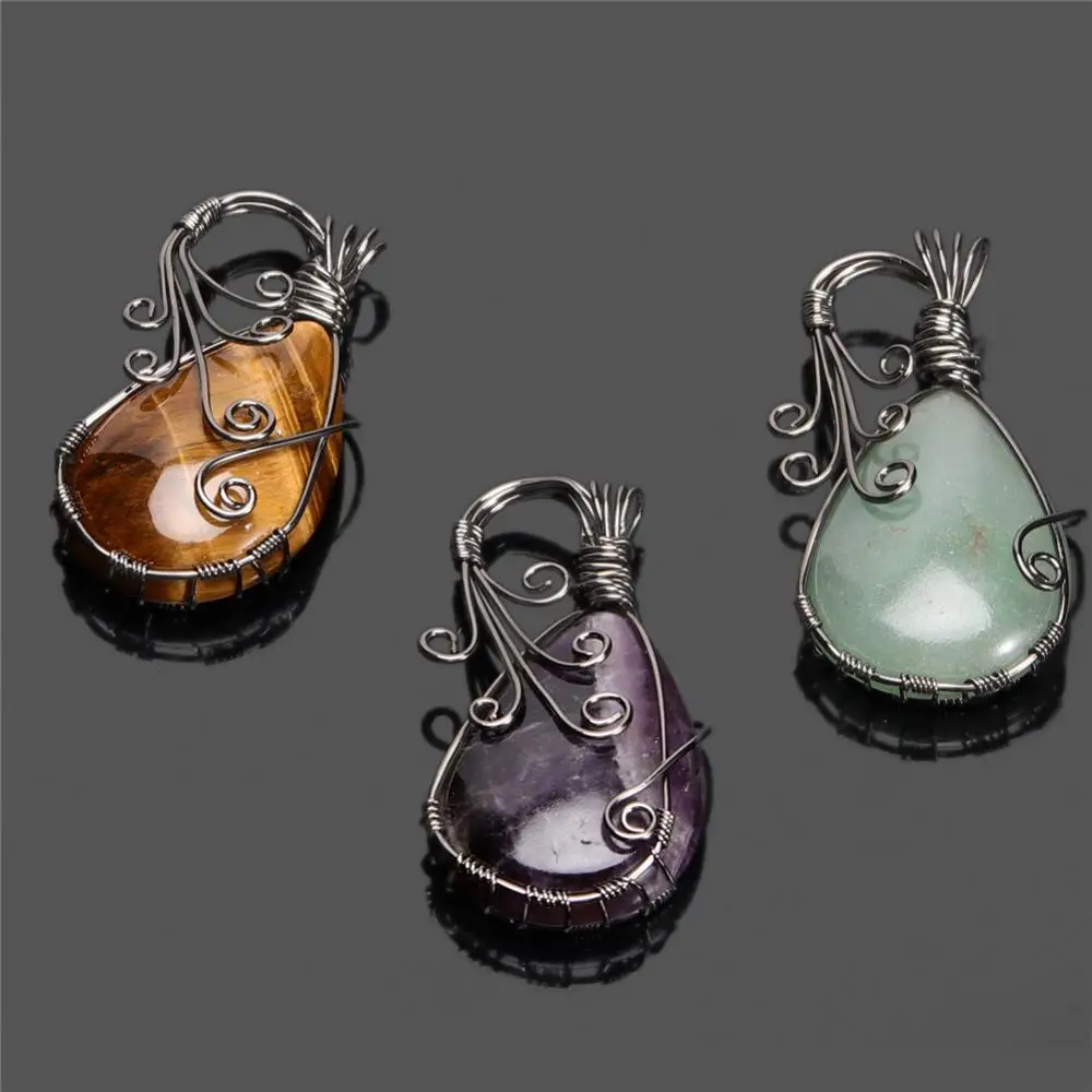 

Retail 1pc Natural stone pink Green Aventurine white pendant hand-wound drop pendant