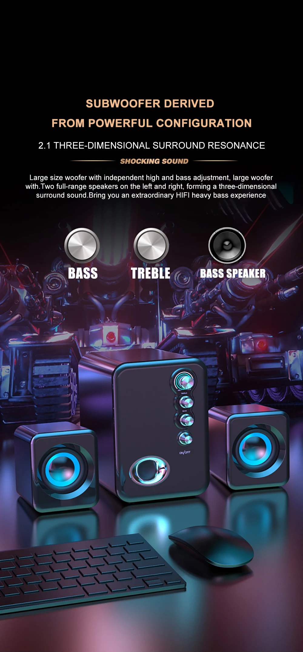 Computer Audio USB 2.1 Multimedia Bluetooth Overweight Subwoofer Desktop Home Speaker Wired Universal Audio