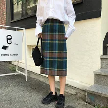 Hzirip Новая Осенняя зимняя клетчатая юбка с высокой талией Женская винтажная английская стильная офисная одежда Толстая шерстяная Офисная Женская юбка Saias