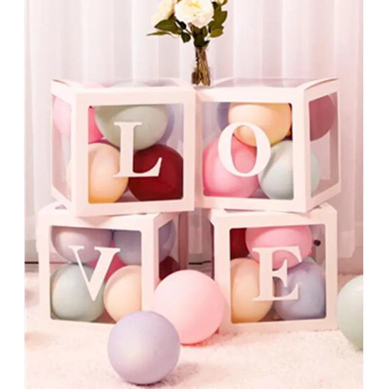

4pcs/set DIY Transparent Box Latex Balloon BABY LOVE Blocks for Boy Girl Baby Shower Wedding Birthday Party Decoration Backdrop