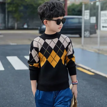

Children's Sweater 2019 Boy's Head Winter Diamond Plaid Sweater Boys Sweaters