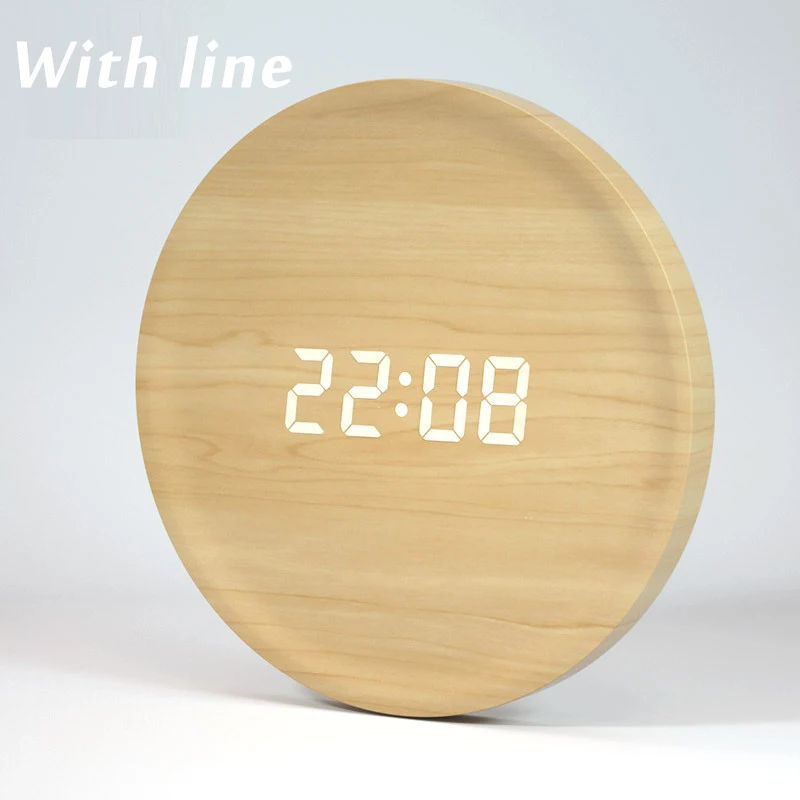 Line-Wood color СВЕТОДИОДНЫЙ цифровой Настольный будильник, зеркальные полые настенные часы, современный дизайн, настенные часы для дома, гостиной, украшения, подарок, краткое - Цвет: Line-Wood color