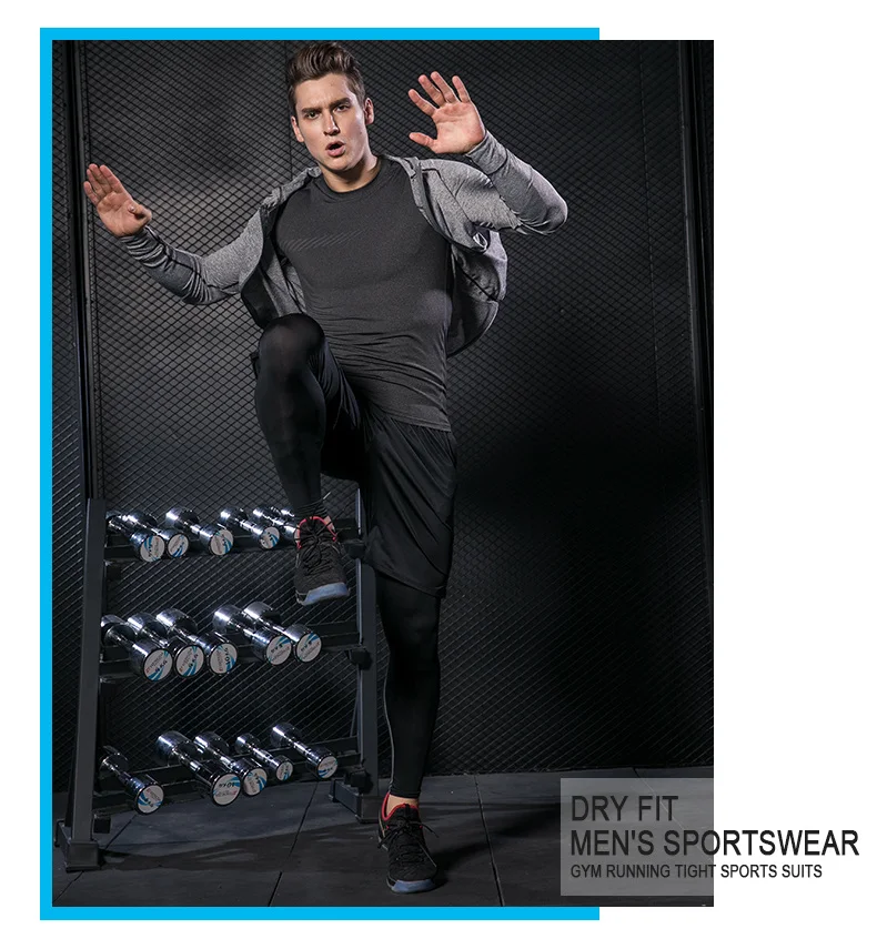 Мужские наборы для бега, для спортзала, обтягивающие штаны, компрессионная рубашка, для фитнеса, шорты, для бега, спортивная одежда, тонкая куртка, тренировочный костюм, сухая футболка