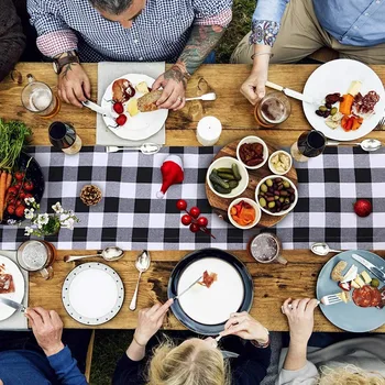 

Cotton and Burlap Buffalo Plaid Checkered Table Runner, Waterproof Reversible Christmas Table Runner for Christmas Table Decorat