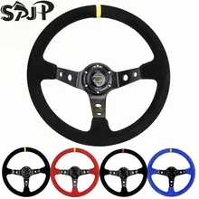 Универсальный 350 мм 14 дюймов Руль замша кожа гоночный руль алюминиевая рама глубокий кукурузный блюдо спортивный руль