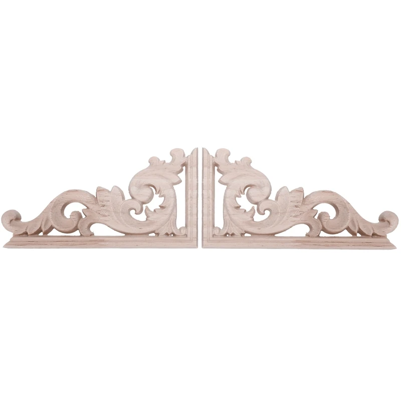 2pcs left+right(each 1pcs) Vintage Wooden Carved Corner Onlay Furniture Wall Decor Unpainted Frame Applique | Дом и сад
