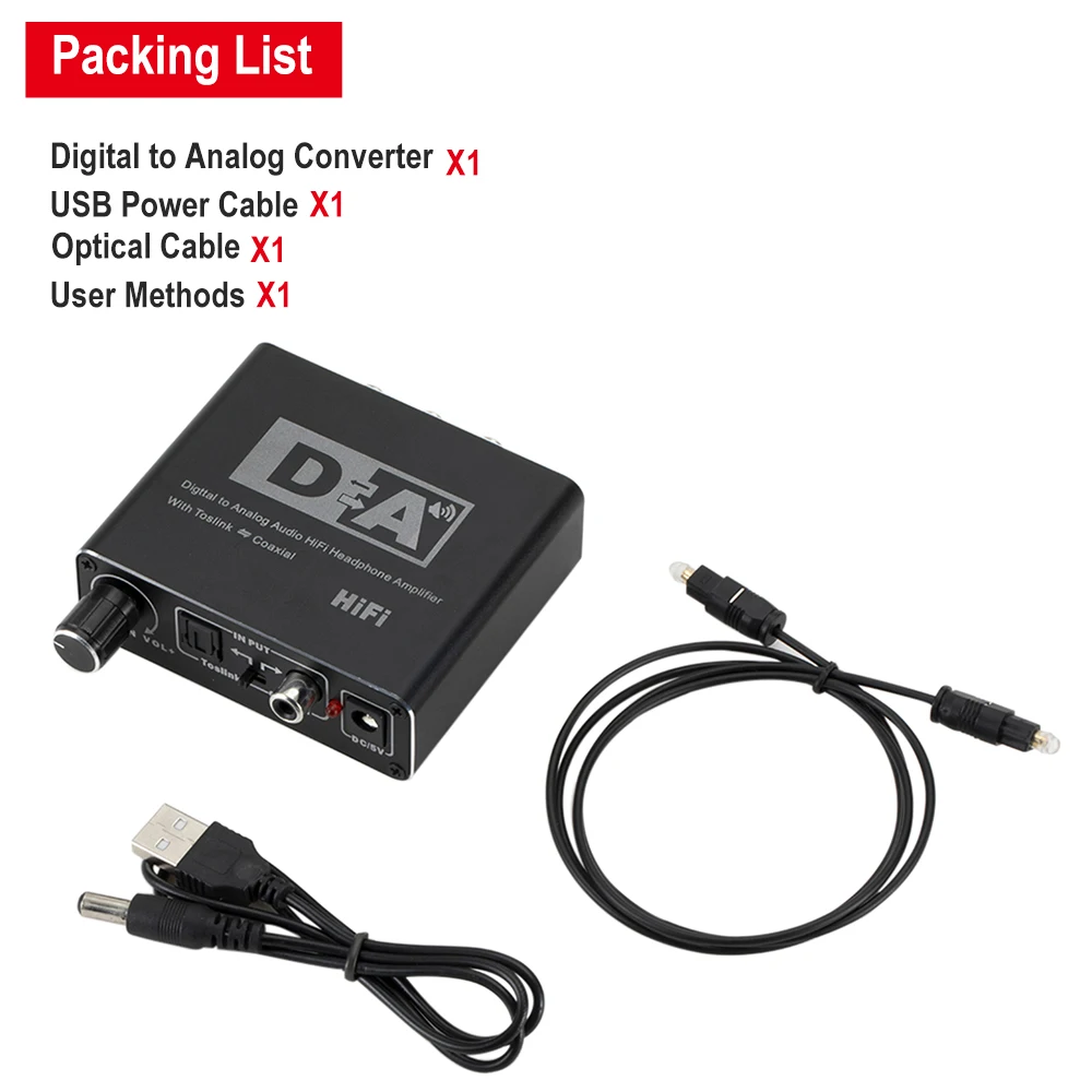 Hifi DAC Digital To Analog Audio Converter RCA 3 5mm Headphone Amplifier Toslink Optical Coaxial Output Portable DAC