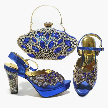 

New Arrival Summer Good Quality Italian Design Women Shoes with Matching Bag in Royal Blue Color for Evening Party