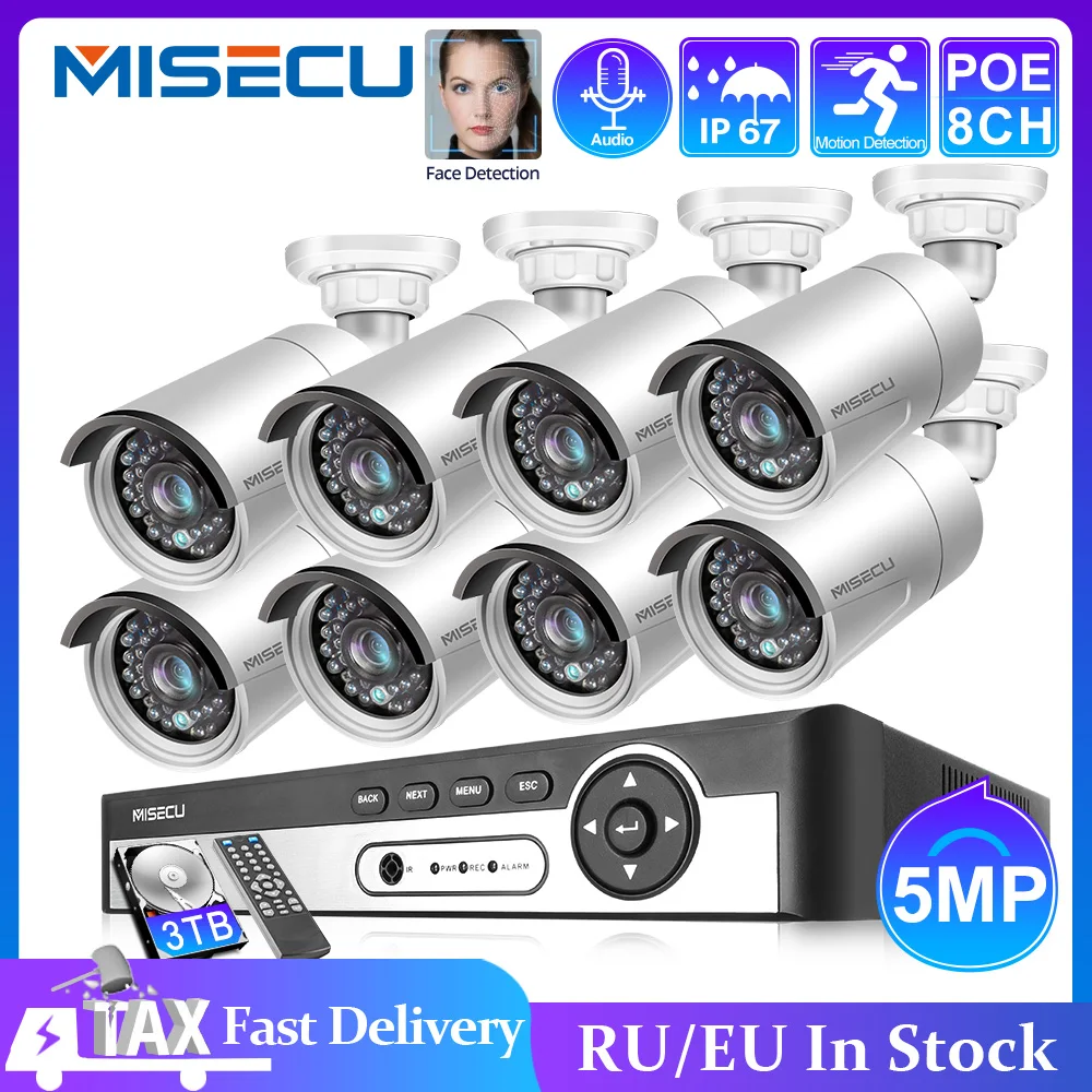 MISECU H.265 48 V 8CH POE IP CCTV Системы 4.0MP Пуля камера безопасности Аудио запись Outdoort