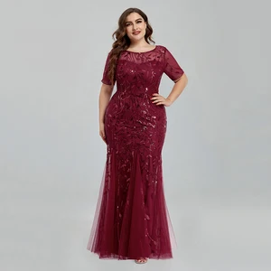 Женское Сетчатое платье-Русалка с вышивкой и блестками, длинное официальное платье большого размера с коротким рукавом, элегантное вечернее платье для выпускного вечера, новинка 2020