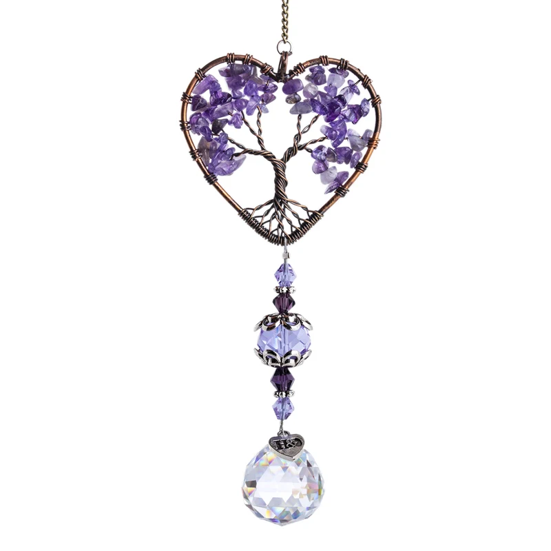 H&D Handmade Amethyst Suncatcher Crystal Tree of Life Healling Stones Rainbow Maker Drops Hang for Window Home Decor Car Charms sun catcher sun catchers window ornament