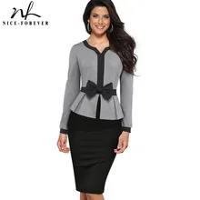 Nice forever vestido elegante de invierno para mujer, vestido de oficina con lazo y manga larga, Bodycon de negocios, B554 (2)