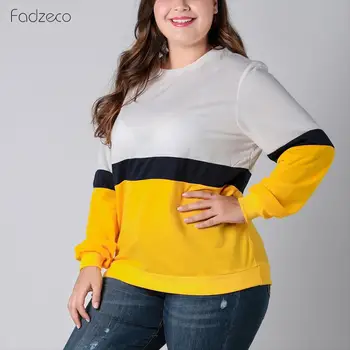 

FADZECO Women Round-neck Sweatshirts 2019 Autumn Winter Plus Size Long Sleeve Tops Splice Color Fashion Women Top