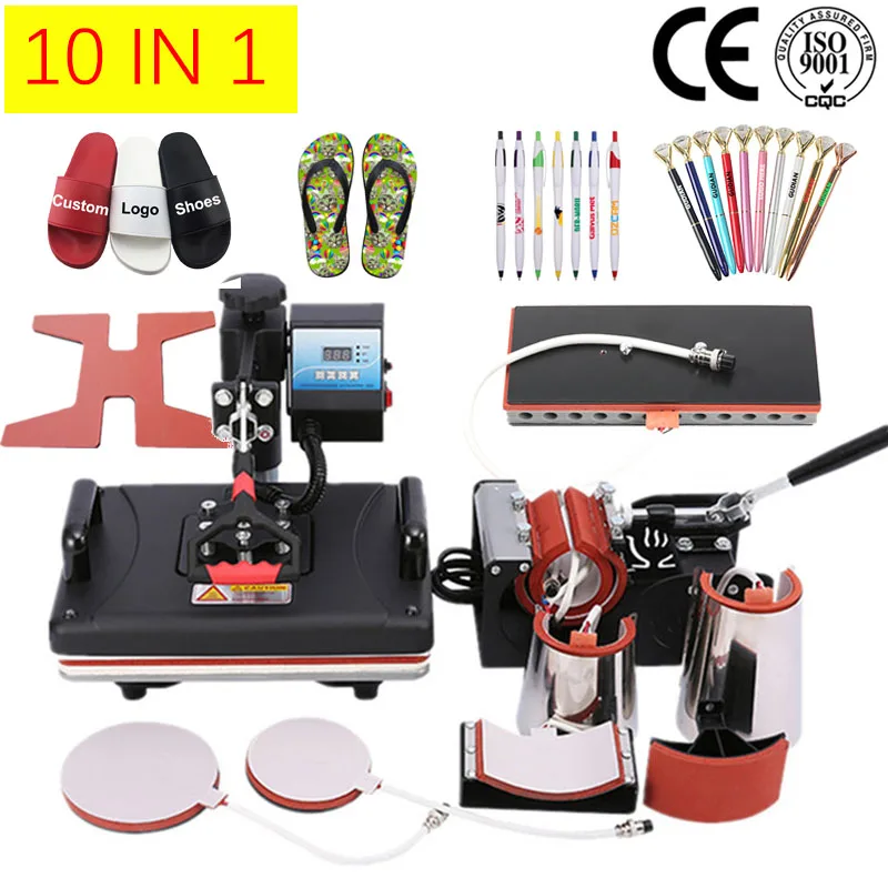 

10 in 1 Combo Heat Press Machine Thermal Sublimation Transfer Printer For Cap/Mug/bottle/T-shirts /Phone Case/Pen/Keychain/Shoe