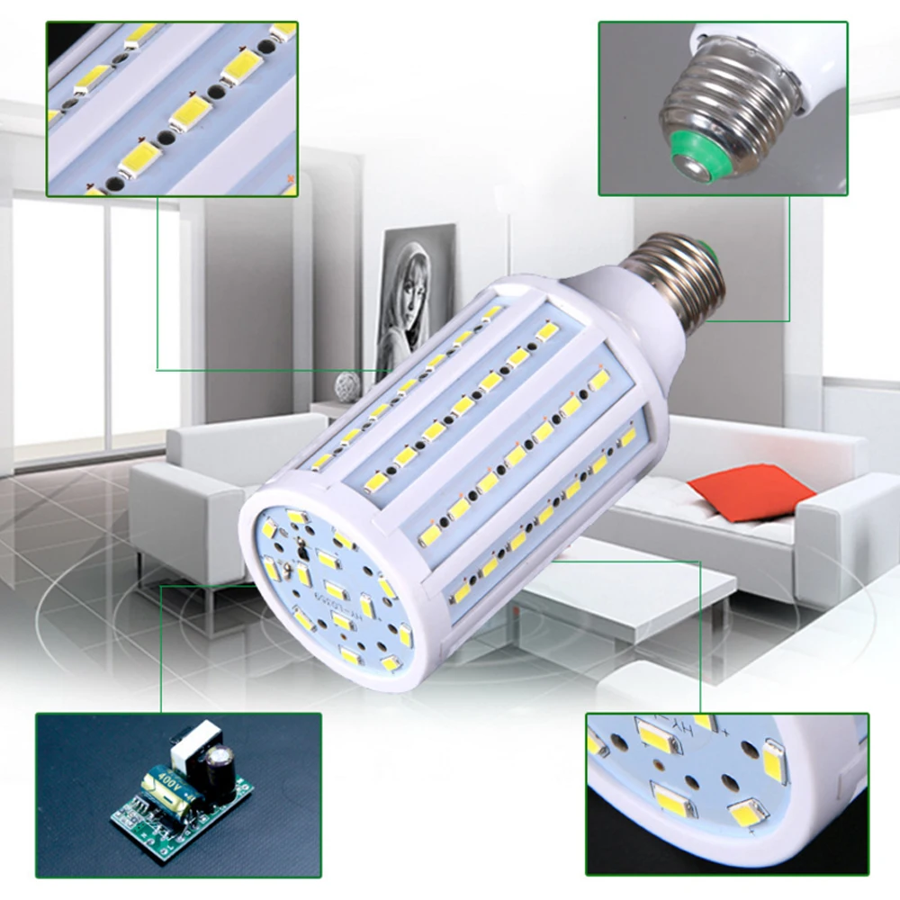 AC85-265V LED Bulb Lamp Light LED 5W 10W 15W 20W 30W 60W 80W 150W 5630 2835 SMD Corn Bulb Energy Saving Lamp E27 B22 E40 E14
