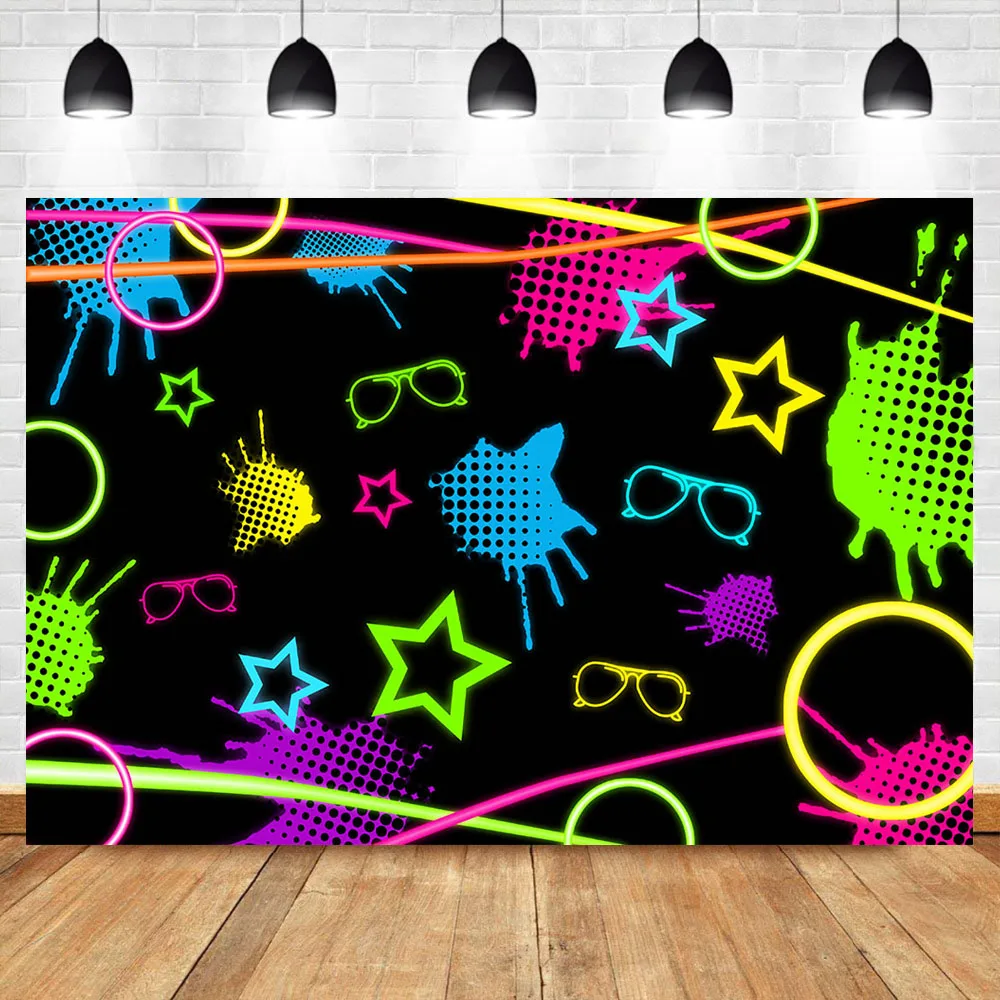 Mocsicka Let's Glow вечерние Backdrop Hip Hop Neon Decoration Photo граффити Wall 80s 90s Photography Background |