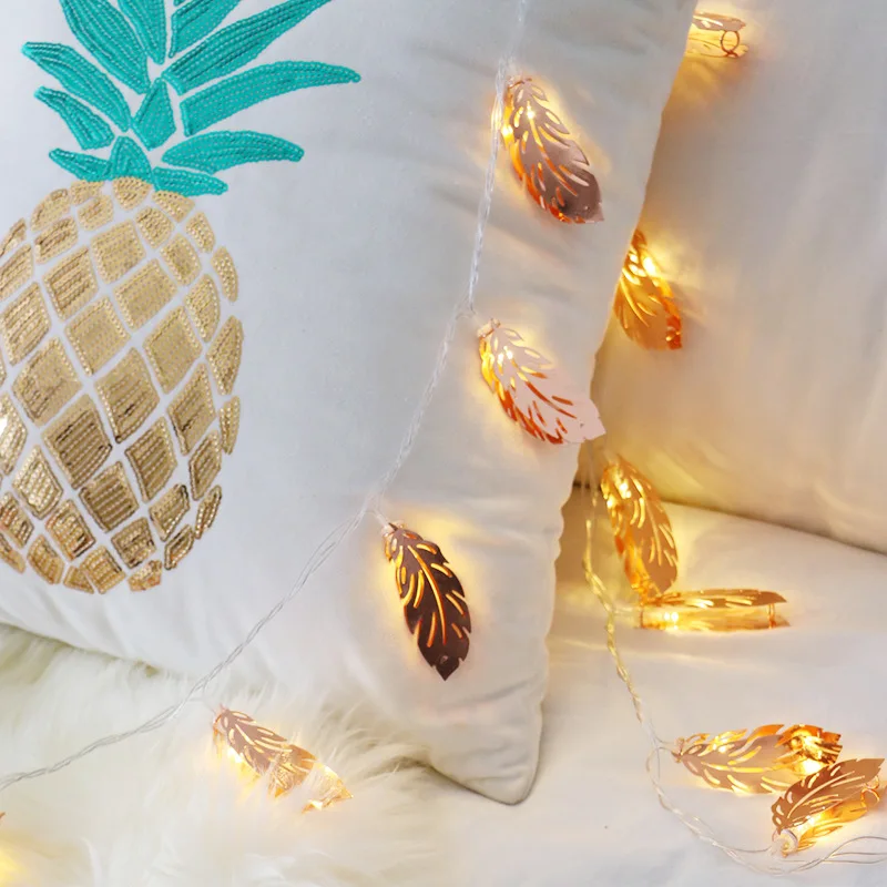 

LED Colored Lamp Flashing Light String Lights GIRL'S Hipster Room Decorative Lights Romantic Wedding Rose Gold Feather Bedroom L