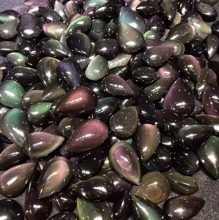 Wholesale Rainbow eye  Natural Obsidian Water Drop Pendants Rope Necklaces Lucky for Men Women Safety Amulet Stone Jewelry 6