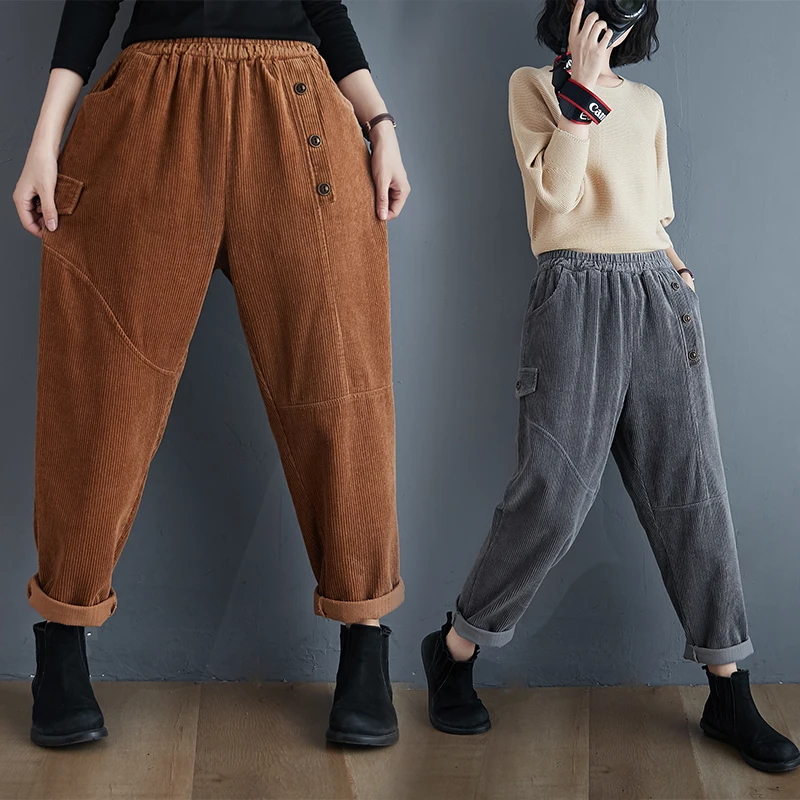 Corduroy Harem Pants Women 2020 New Autumn Winter Plus Size Elastic High Waist Casual Slim Fit All-match Capri Baggy Pants Corduroy Harem Pants Women 2020 New Autumn Winter Plus Size Elastic High Waist Casual Slim Fit All-match Capri Baggy Pants