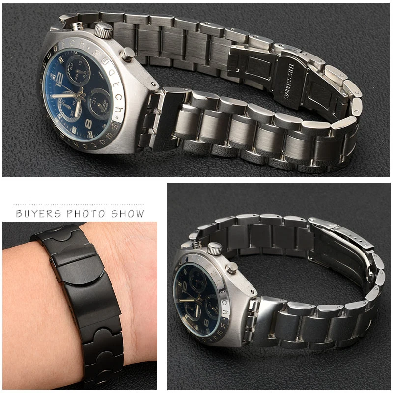 Metal Stainless Steel Strap Men's Women's Watch Chain Wristband for Swatch YGS749G YCS Yas YGS Ceramic Bracelet 17mm 19mm 21mm