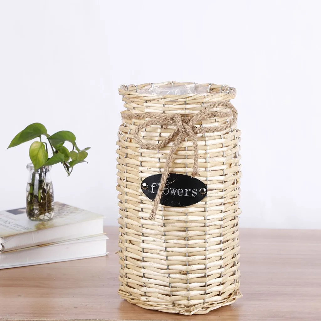 Плетеная корзина для хранения цветочных растений соломенные горшки Ваза сумка домашний декор