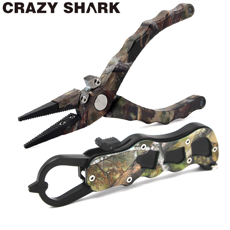 CrazySharkCamoAluminumAlloyFishingPliersGripSetCuttersLine
