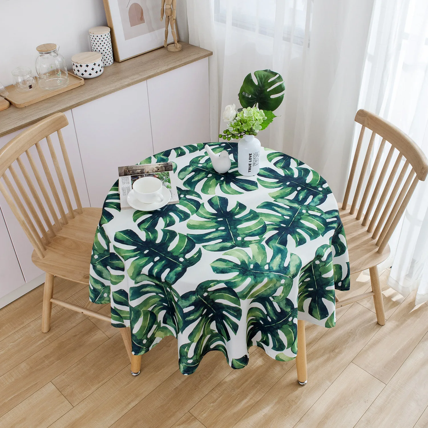 

Round waterproof garden green tablecloth table cloth living room tea table restaurant cover cloth art turtle back bamboo plant