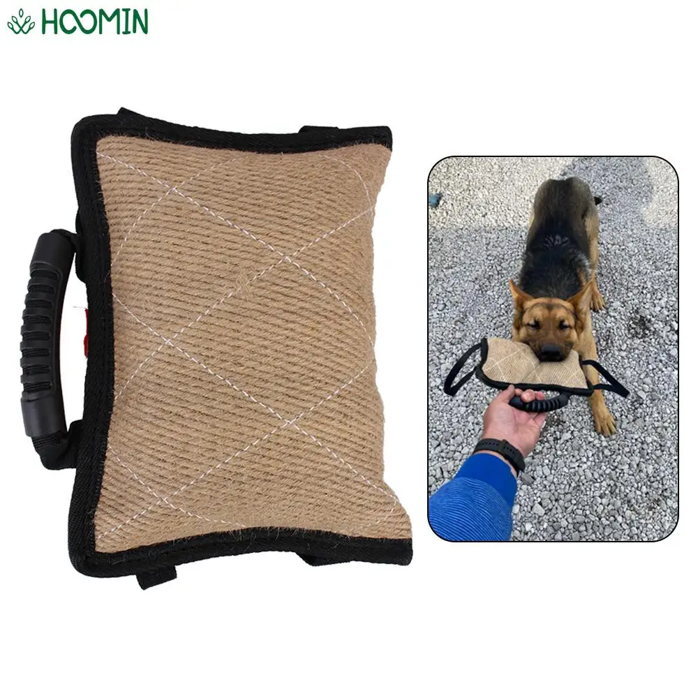 Dog Training Bite Tug Pillow Dog Training Hemp Cloth Chewing Toy Bite Stick With 2 Rope Handles Accessories