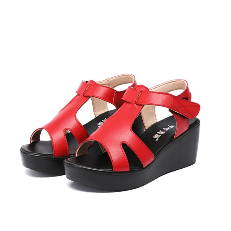 

Big Size 32-43 Fashion Women Sandals Split Leather Shoes Summer Style Wedge Platform Shoes Medium Heels Gladiator Sandals