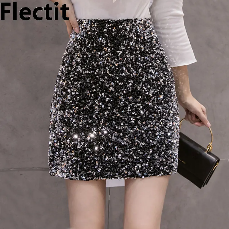 

Flectit Womens Sequin Skirt Bodycon High Waisted Sparkly Sequin Mini Skirt Ladies New Year Party Club Wear *