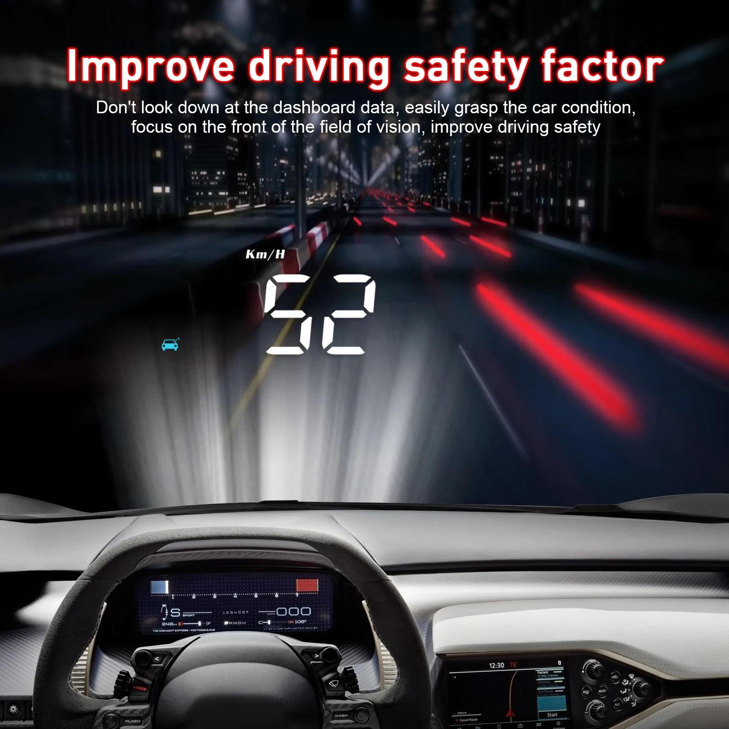 HUD-pantalla frontal OBD2 para coche, velocímetro, proyector, parabrisas, alarma electrónica automática, sistema de advertencia de exceso de velocidad, dispositivos inteligentes - Imagen 6