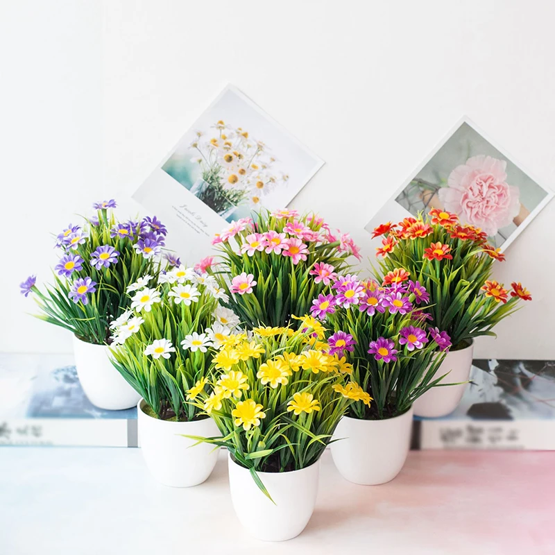 

Artificial Flowers Bright Color Lifelike Chrysanthemum Fake Plants Potted Plants sitimulation potted flowers