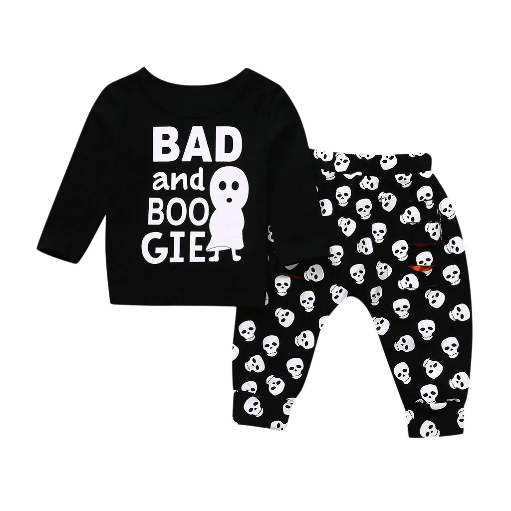 Комплекты одежды для сна для мальчиков и девочек на Хэллоуин, комплекты с длинными рукавами и героями мультфильмов зимняя футболка Топы +