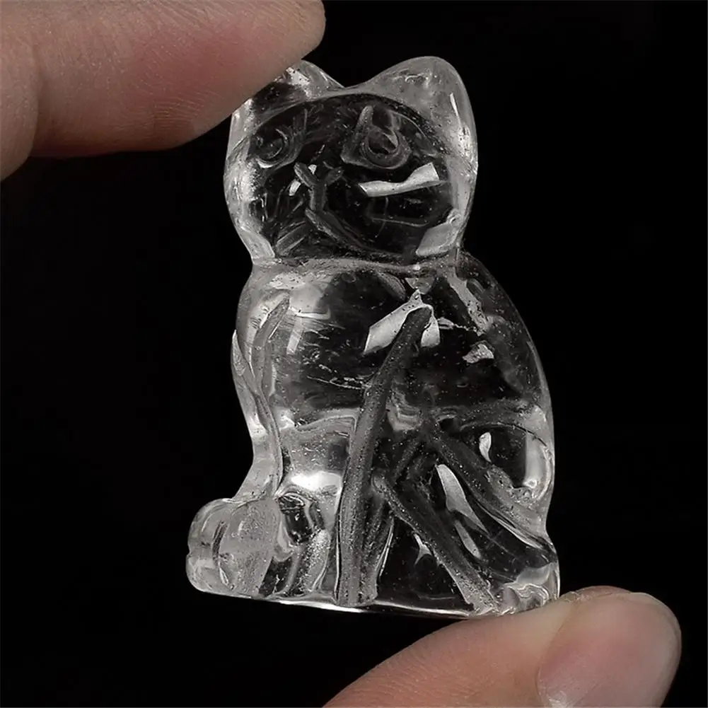 

Cute Kitten Natural Fluorspar Crystal Jade Lucky And Fortune Cat Home Decoration Pure Hand-Carved Craft Treatment Stones