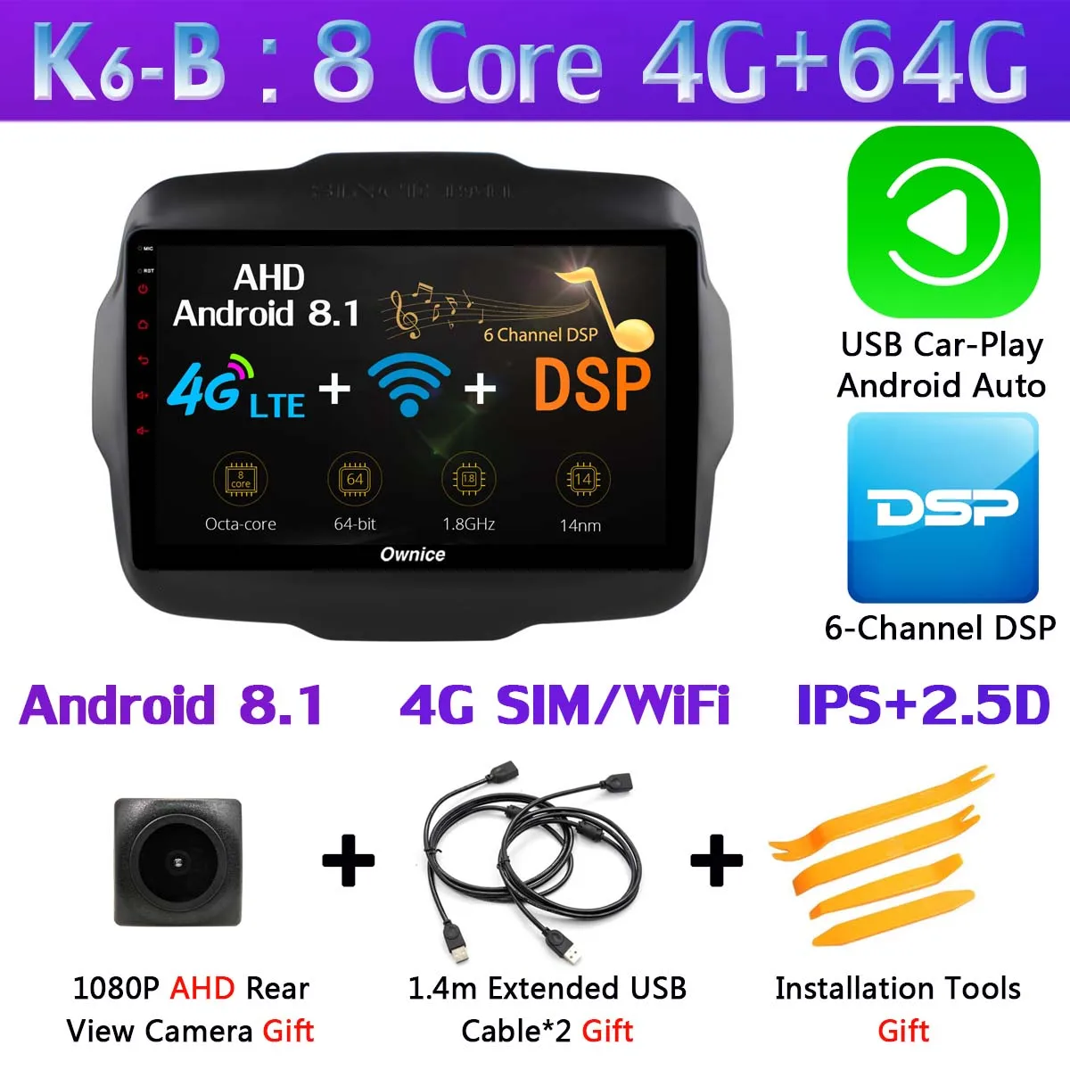 360 ° панорамный 4G WiFi Android 9,0 8Core 4+ 64G Автомобильный мультимедийный плеер SPDIF DSP CarPlay gps радио для Jeep Renegade - Цвет: K6-B-CarPlay