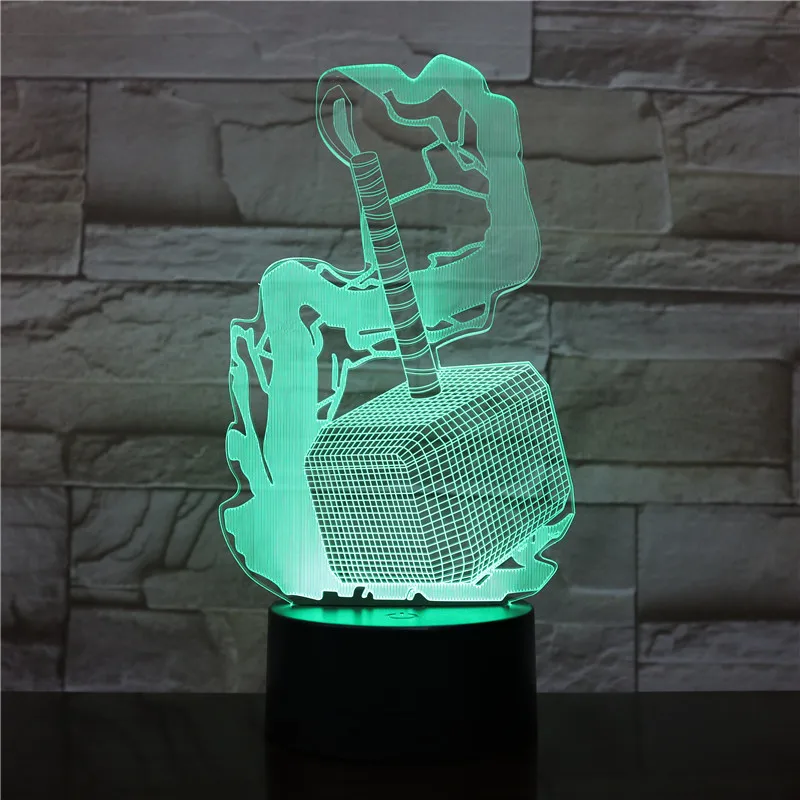 3D 2423 Thor Hammer светодиодный ночник для спальни настольная лампа подарки ко дню