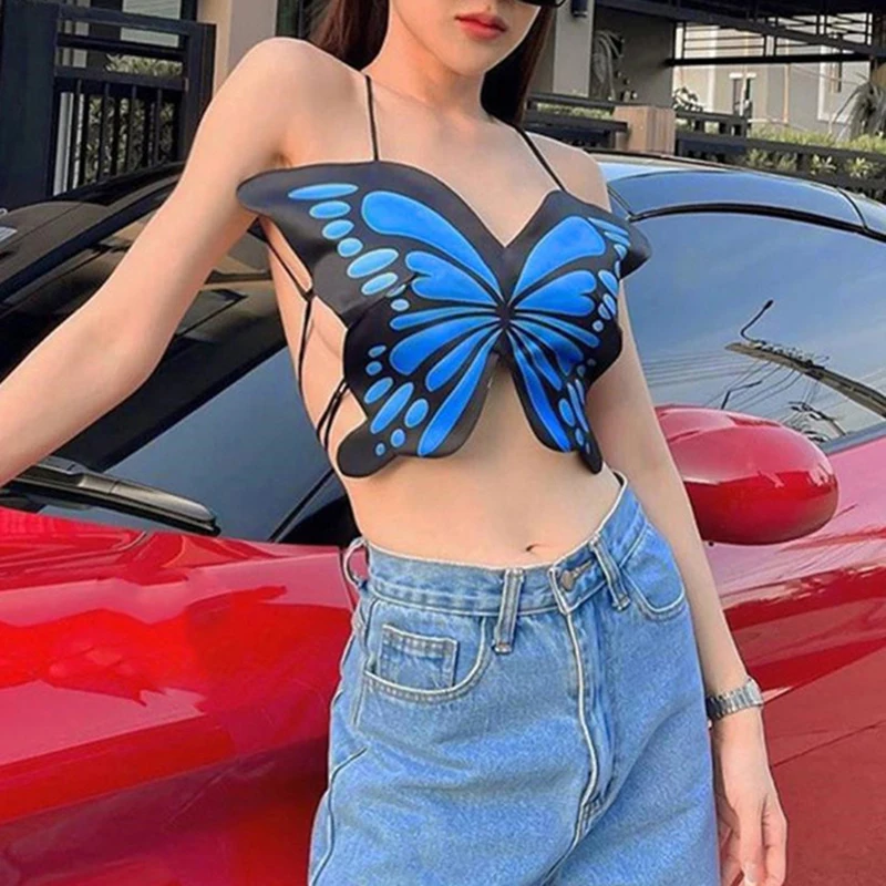 SEASONS Fairy Sweet Cute Butterfly Crop Top Camisole For Woman Clothing 2021 Club Party Summer Tank Top Vest Female ASVE83779 half bra