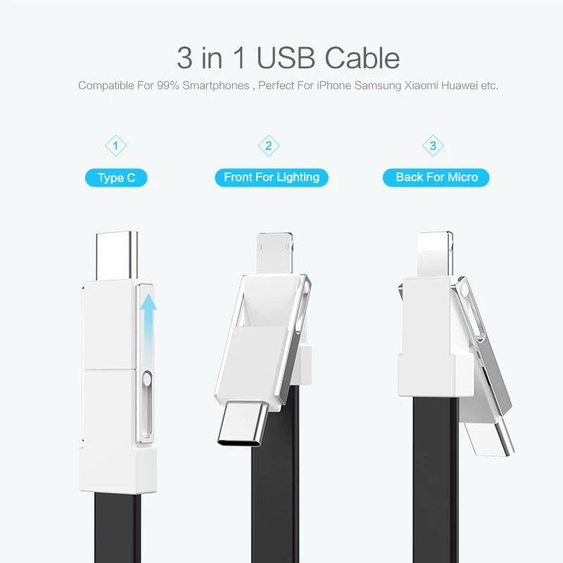 Кабель брелок 3 в 1 с Micro Usb Type C для iphone 6s зарядный кабель передачи данных и зарядки