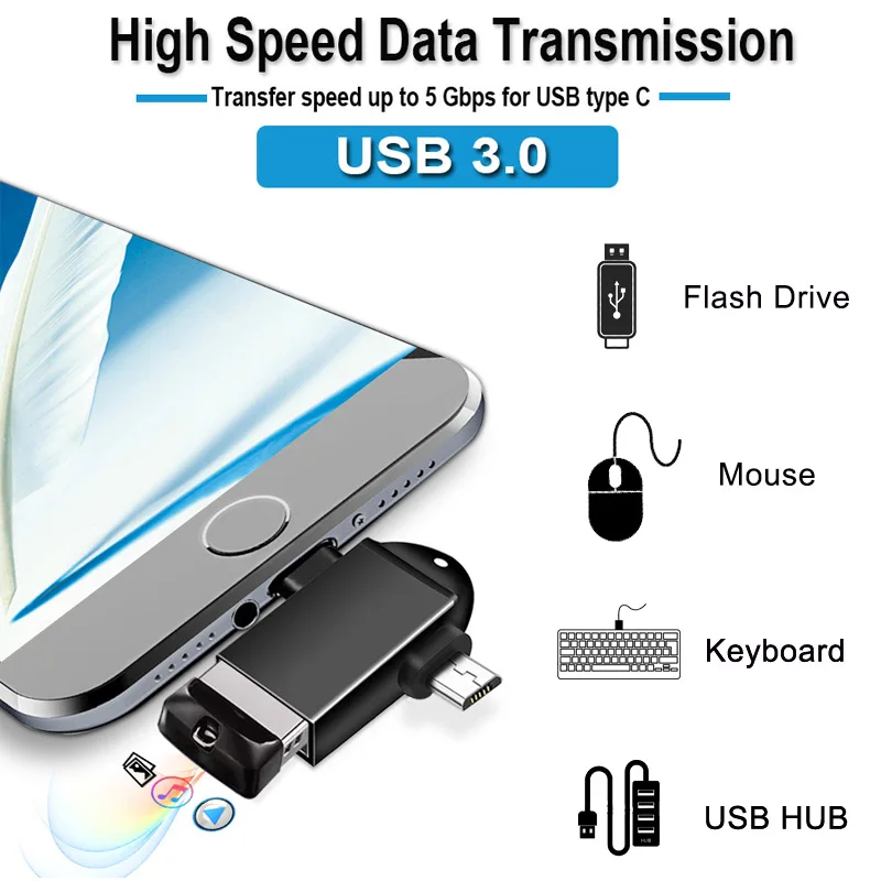 

Promotional 2 in 1 OTG Converter USB 3.0 to Micro USB and Type C Adapter USB3.0 OTG Adapter Converter Data Mobile Phone Adapter