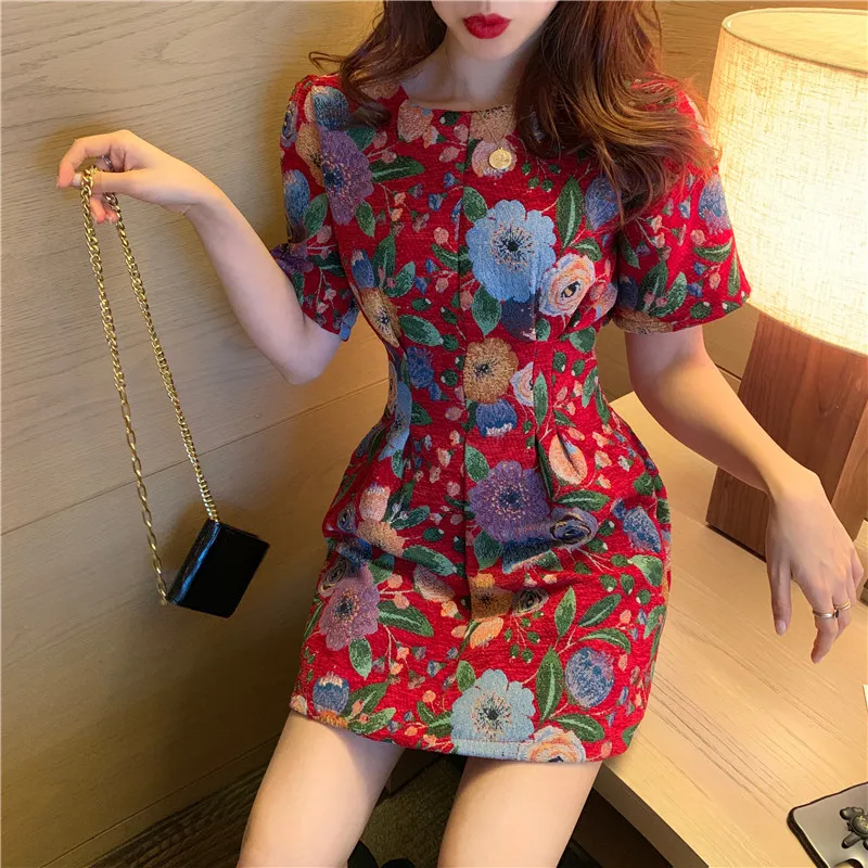 Новинка Шикарное винтажное платье с цветочным рисунком для девочек Приталенное