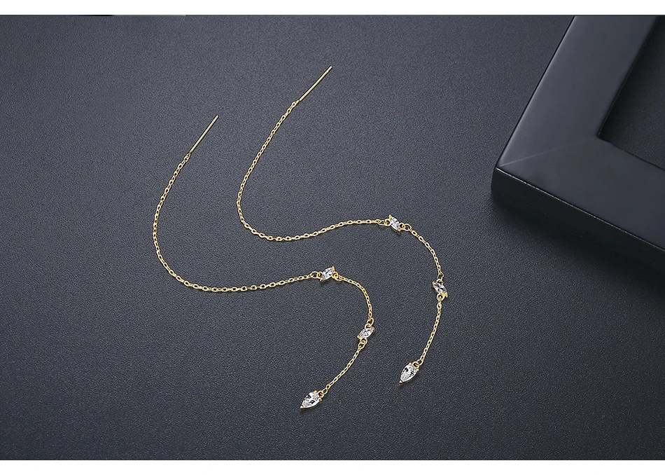 H132855a420a04b2ba6c1b52cc7c9e909E Thin Gold Color Tassel Ear Lines for Women Small Clear Cubic Zircons Long Pendant Earrings for Girl Punk Party Jewelry Mallzona